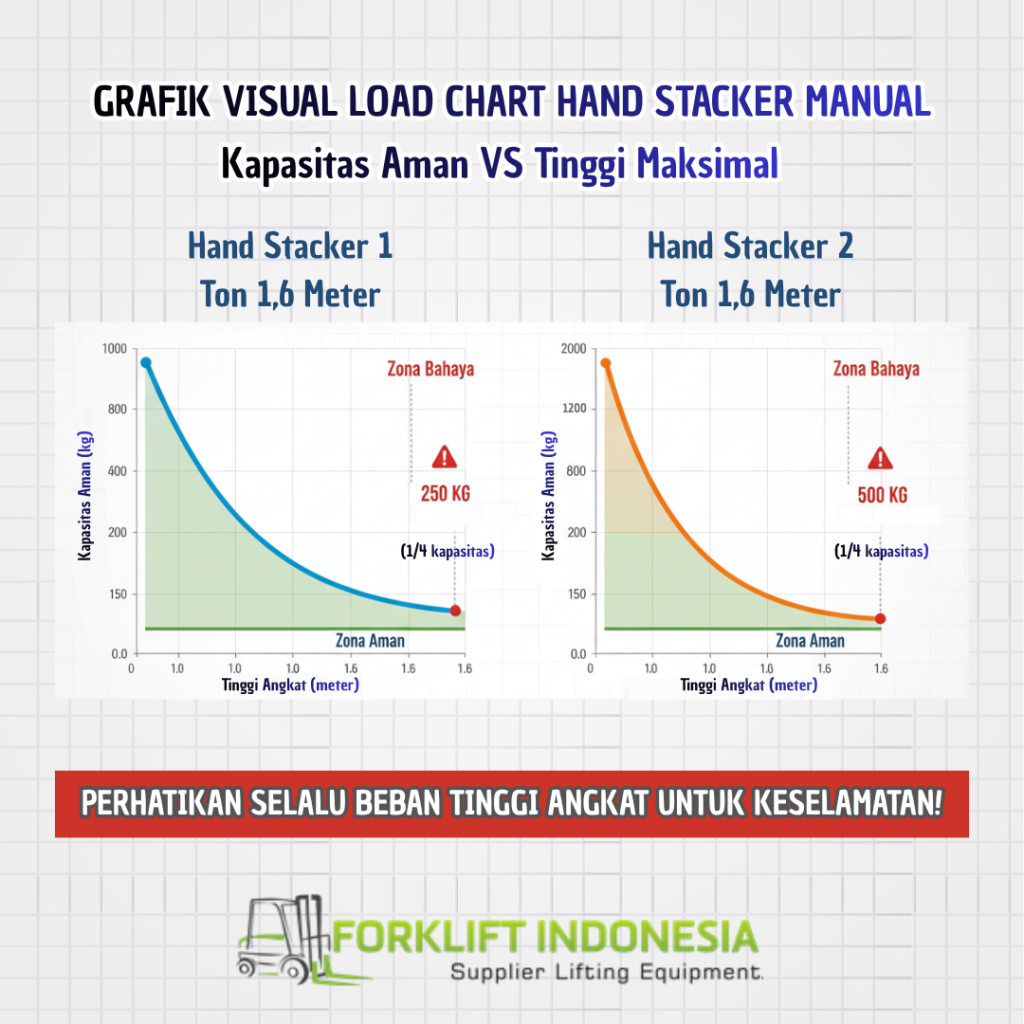 Load chart hand stacker manual 1 ton hingga 2 ton tinggi angkat 1,6 meter - forklift indonesia