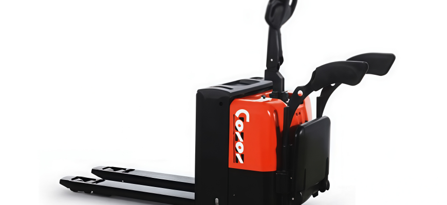 Hand Pallet Electric Stand Up untuk manuver lebih cepat dan mudah.
