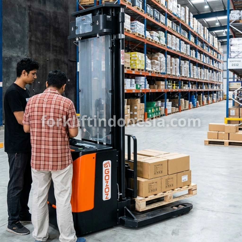 pengiriman hand forklift electric 2 ton gozoz ke tangerang - forkliftindonesia.com